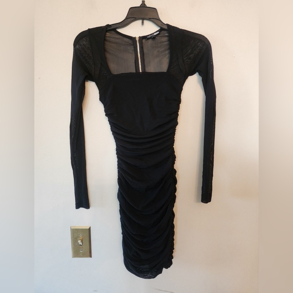 Fashion nova black mesh long sleeve mini dress size xs